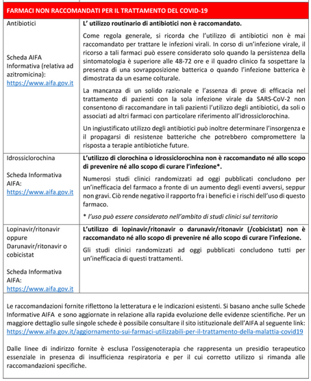 covid farmaci domicilio non raccomandati aifa