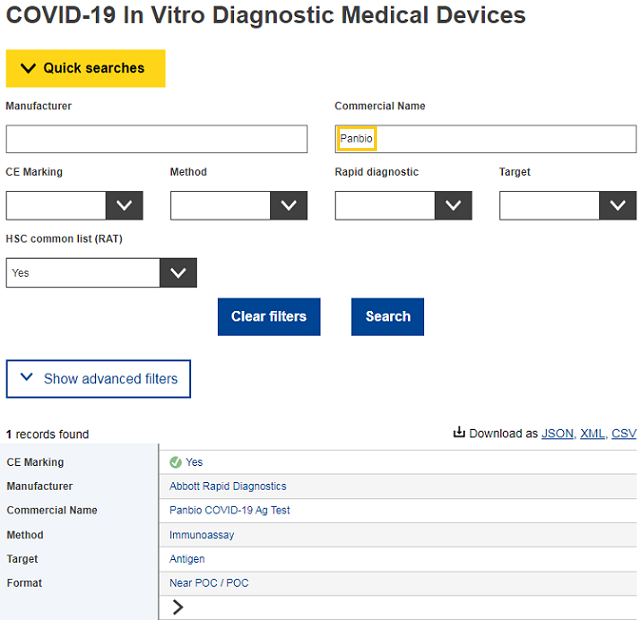 test antigenici database
